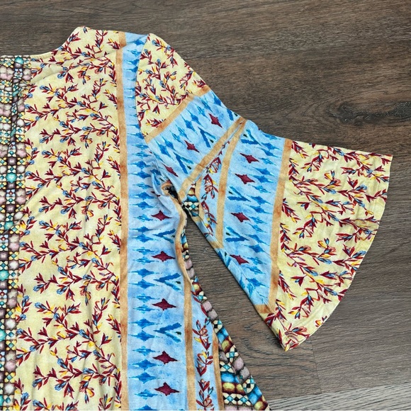 Soft Surroundings Embroidered Boho Tunic Top Medium Blue Multi Bell Sleeve - Picture 6 of 10